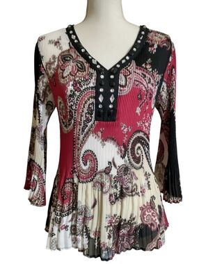 Signature by Larry Levine Paisley Pleated Top